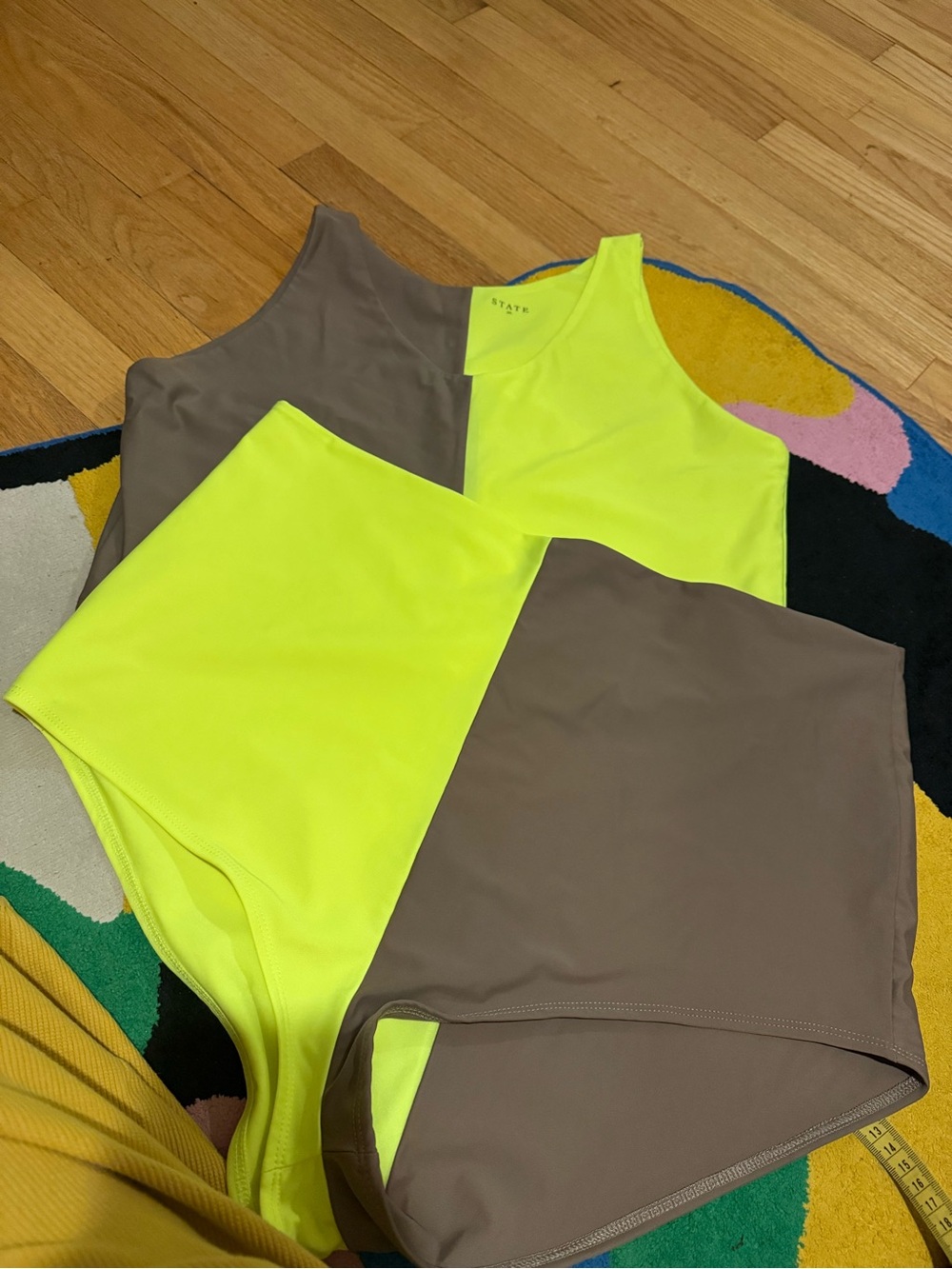 STATE the label Neon Yellow and Taupe Colorblock two-Piece